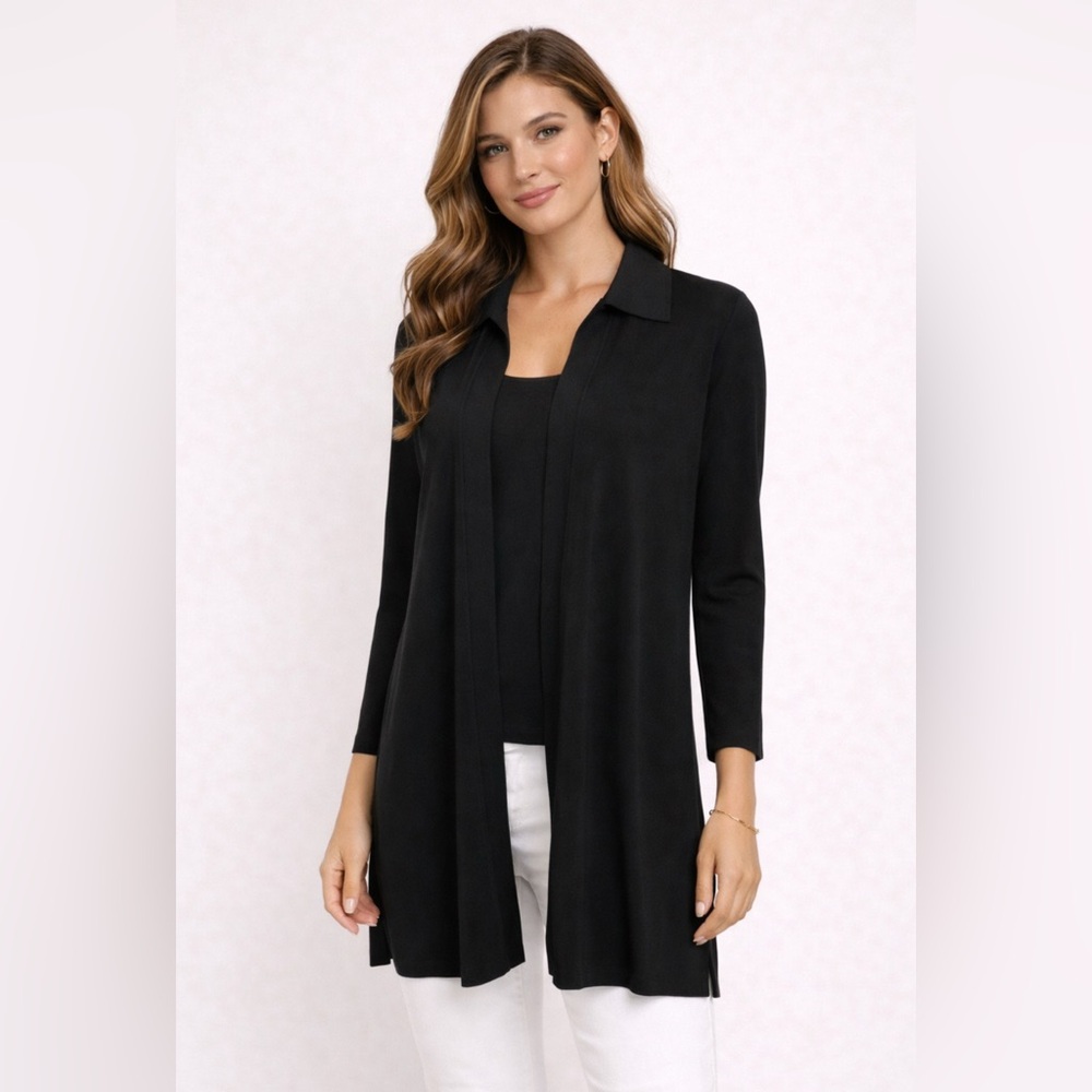 Misook Black Open-Front Lightweight Blazer Jacket